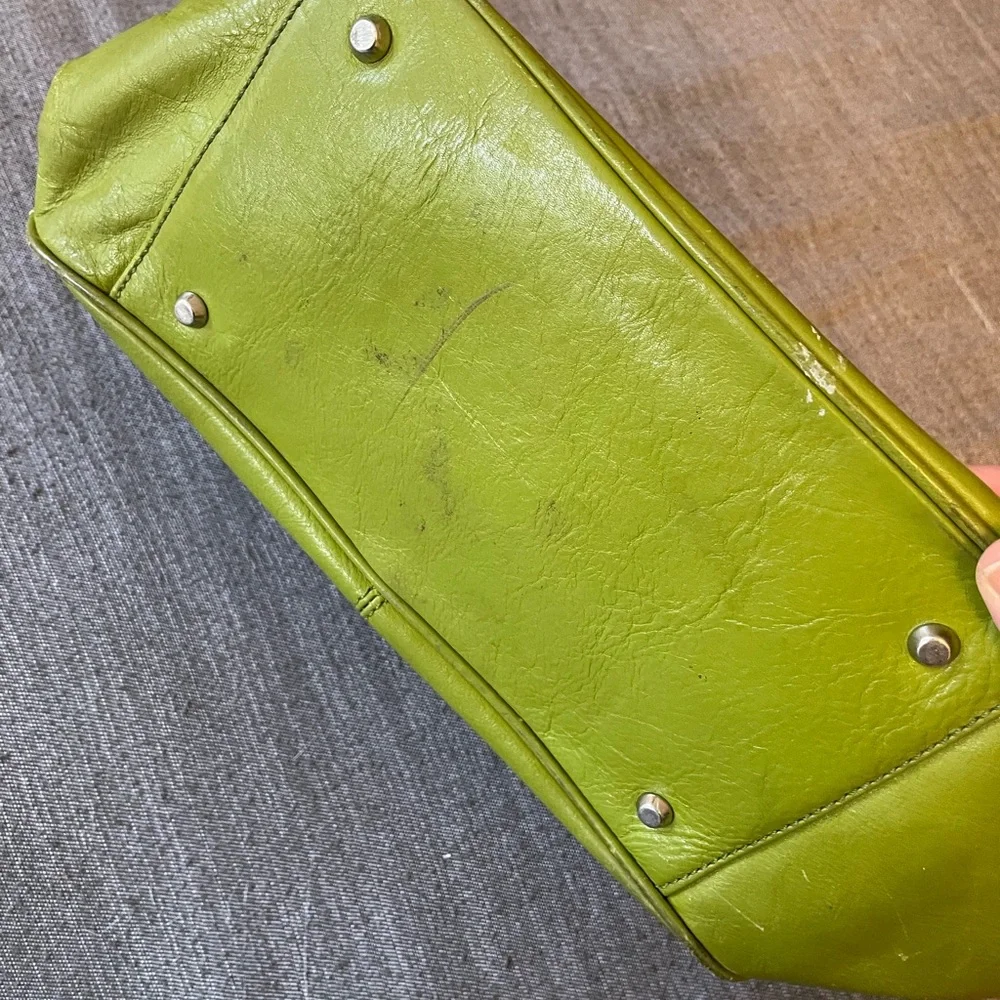 Nordstrom | Retro Vintage Leather Shoulder bag Magnetic Satchel | Lime Green - Picture 6 of 8